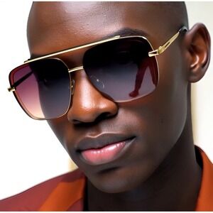 Sunglasses Square‎ Gold Frame Flat Top Bar Driving Outdoor Shades Retro Lentes